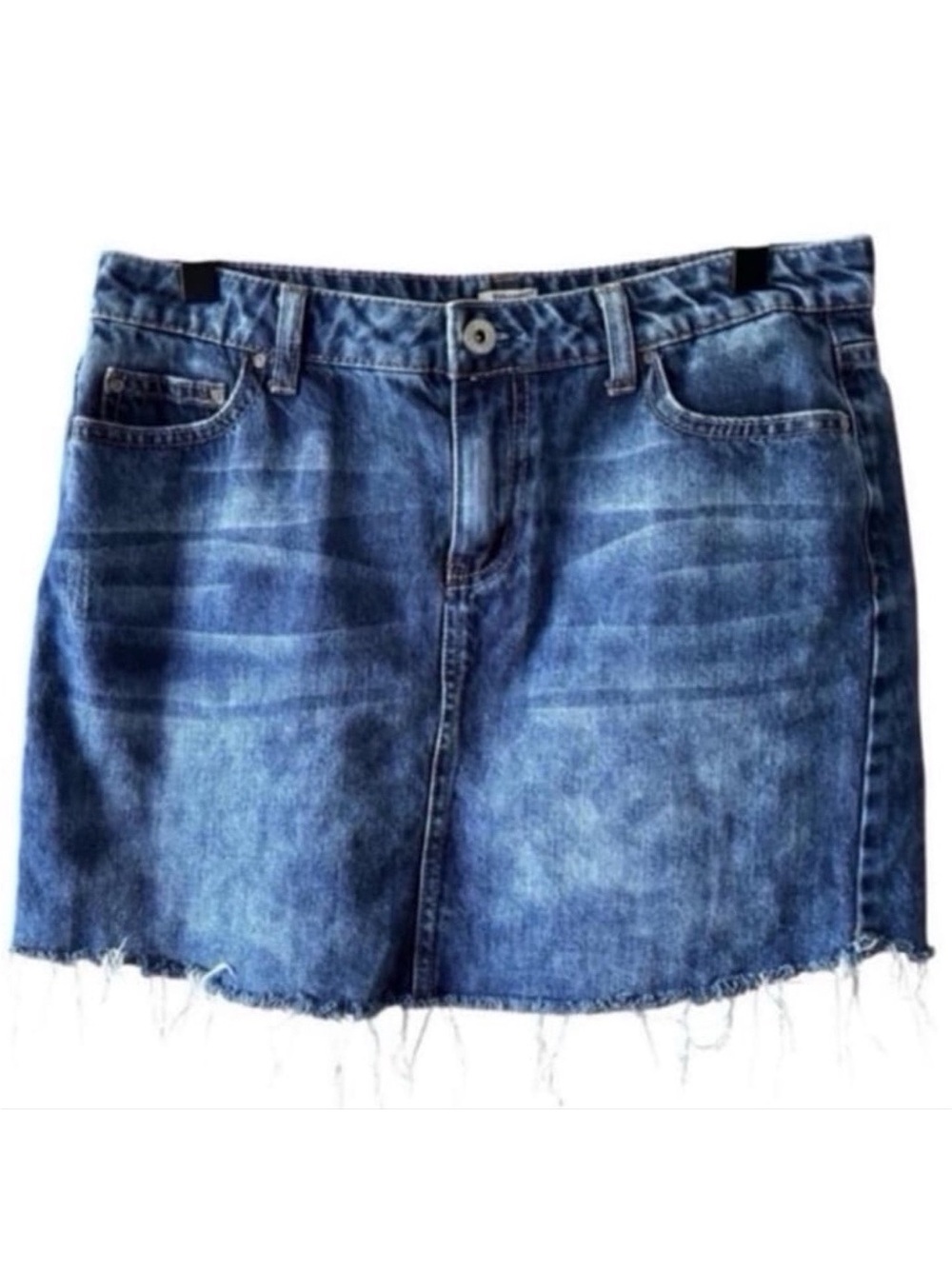 True Craft Acid Wash Raw Hem Denim Mini Skirt